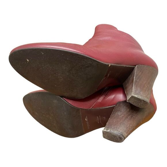 Megumi Ochi Red Soft Leather Ankle Boots Round Toe Chunky Heel Sz 40 Sz 8.5 - Picture 4 of 10